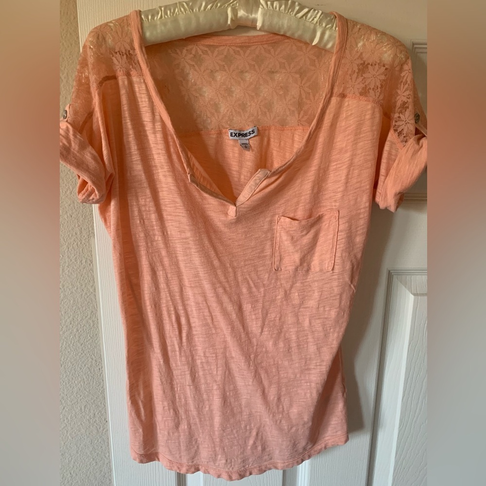 Express Women's Coral Lace Detail Tee
